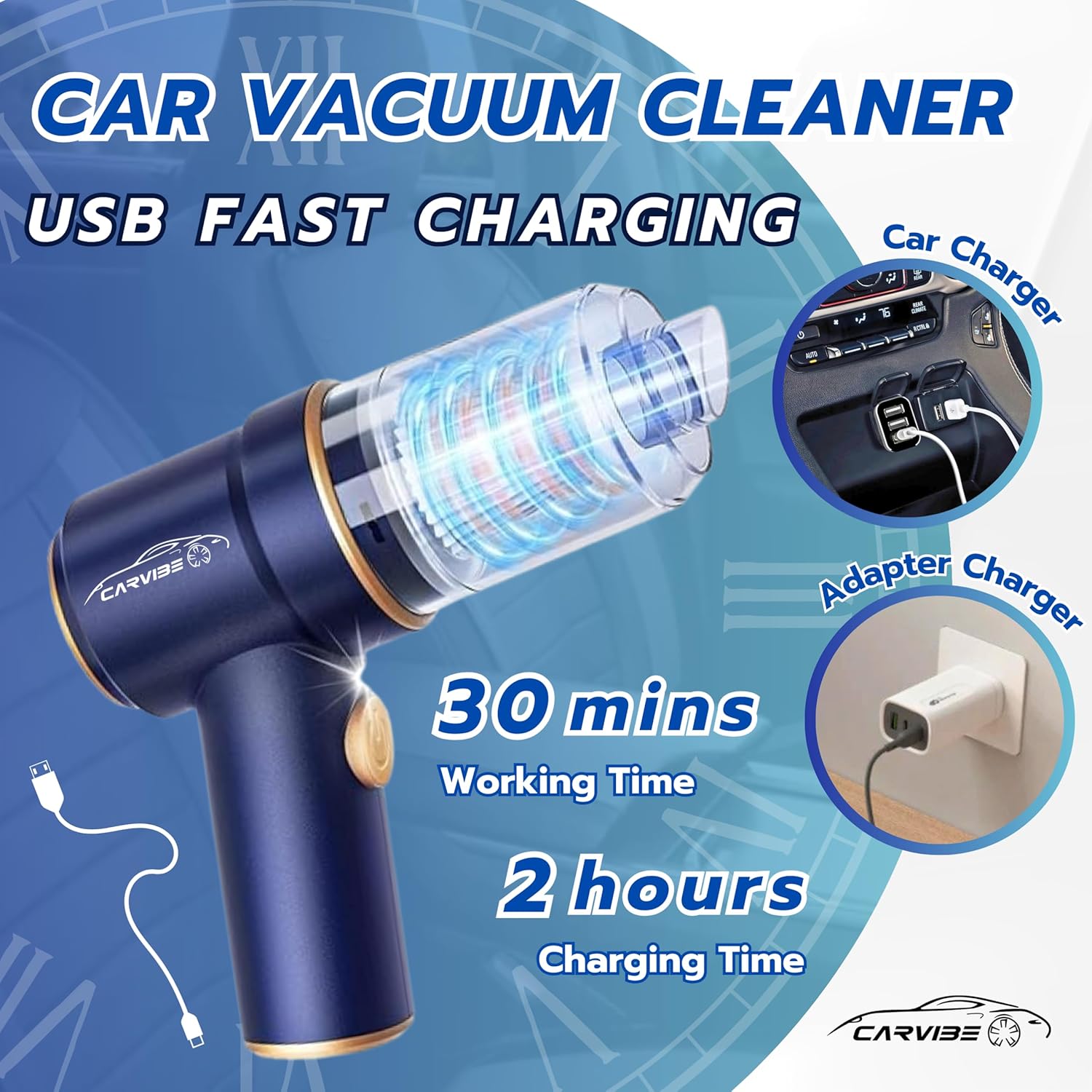 Portable Handheld Cordless Car Vacuum Cleaner, 6 in 1 16000Pa Vacuum Cleaner and Air Duster with LED Lights and Multi-Nozzles, 120W High Power Rechargeable Vacuum for Car, Home, Office, Pet