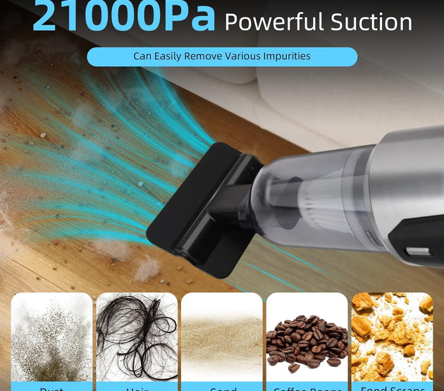Handheld Car Vacuum Cleaner, 21000Pa High Power Cordless 9-in-1 Car Vacuum Portable Cordless Hand Held Vacuum & Air Duster for Auto Detailing Pet Hair Quick Clean for Travelers Office Home
