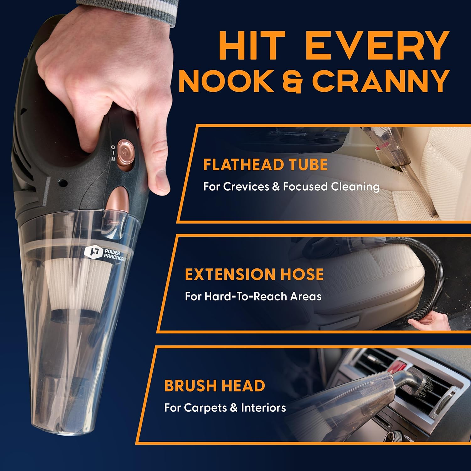 Power Practical Handheld Vacuum Cordless - Rechargeable Portable Car Vacuum W/Strong Suction- Small, Mini Vacuum Cleaner for Car, Couch, & Home - Aspiradora para Carro