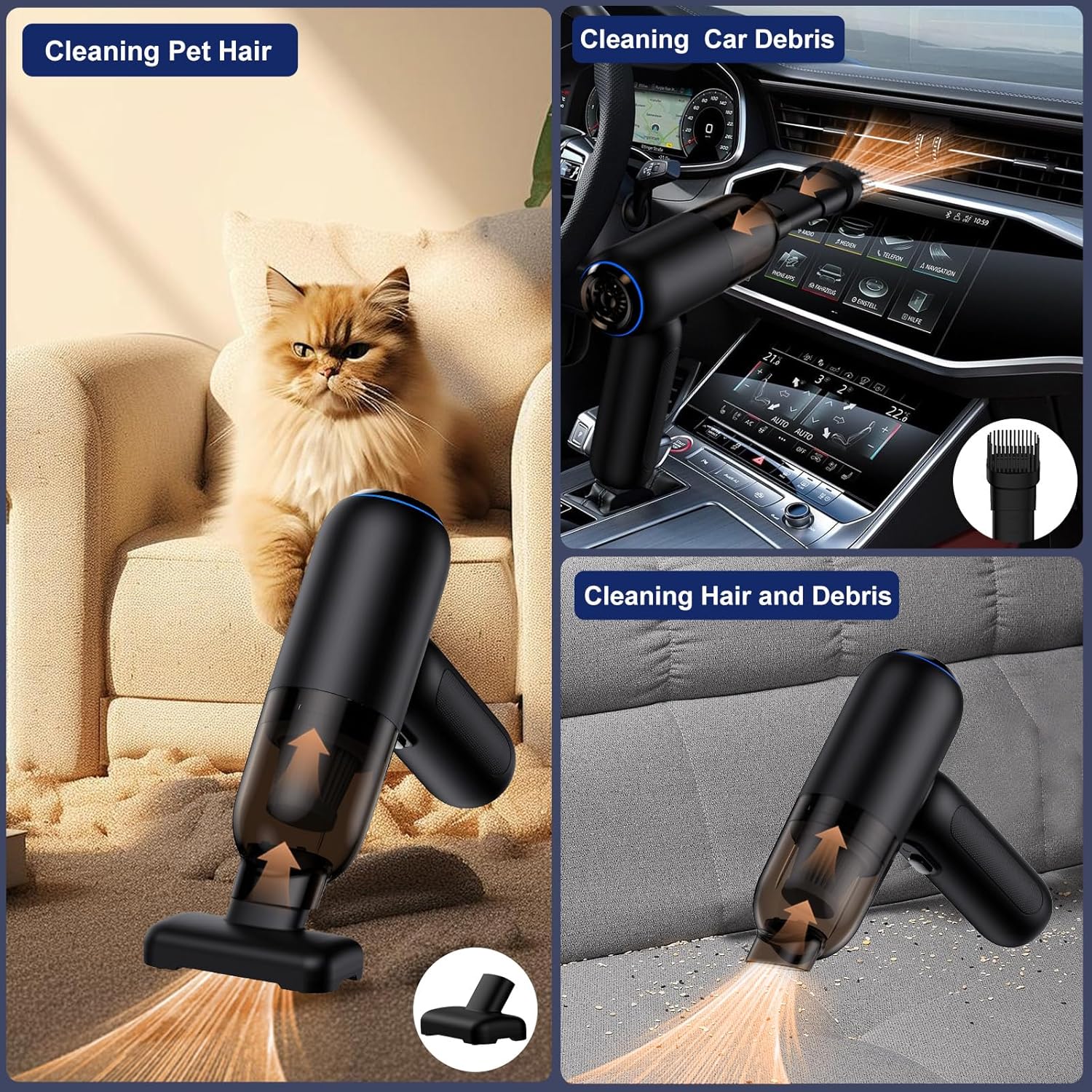 Handheld Car Vacuum Cleaner Cordless, 18000PA High Power Car Vacuum Cleaner & Air Duster/Blower, Portable Vacuum with Magnetic Dust Collection Bin, LED Light, 2 Gear Hand Held Vacuum for PC(Black)