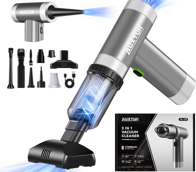 Mini Computer Vacuums Portable Cordless-Brushless Motor with 12000PA,3 in 1 Wireless Handheld Car Vacuum Cleaner Strong Suction,Rechargeable Cleaner for Computer (Grey)