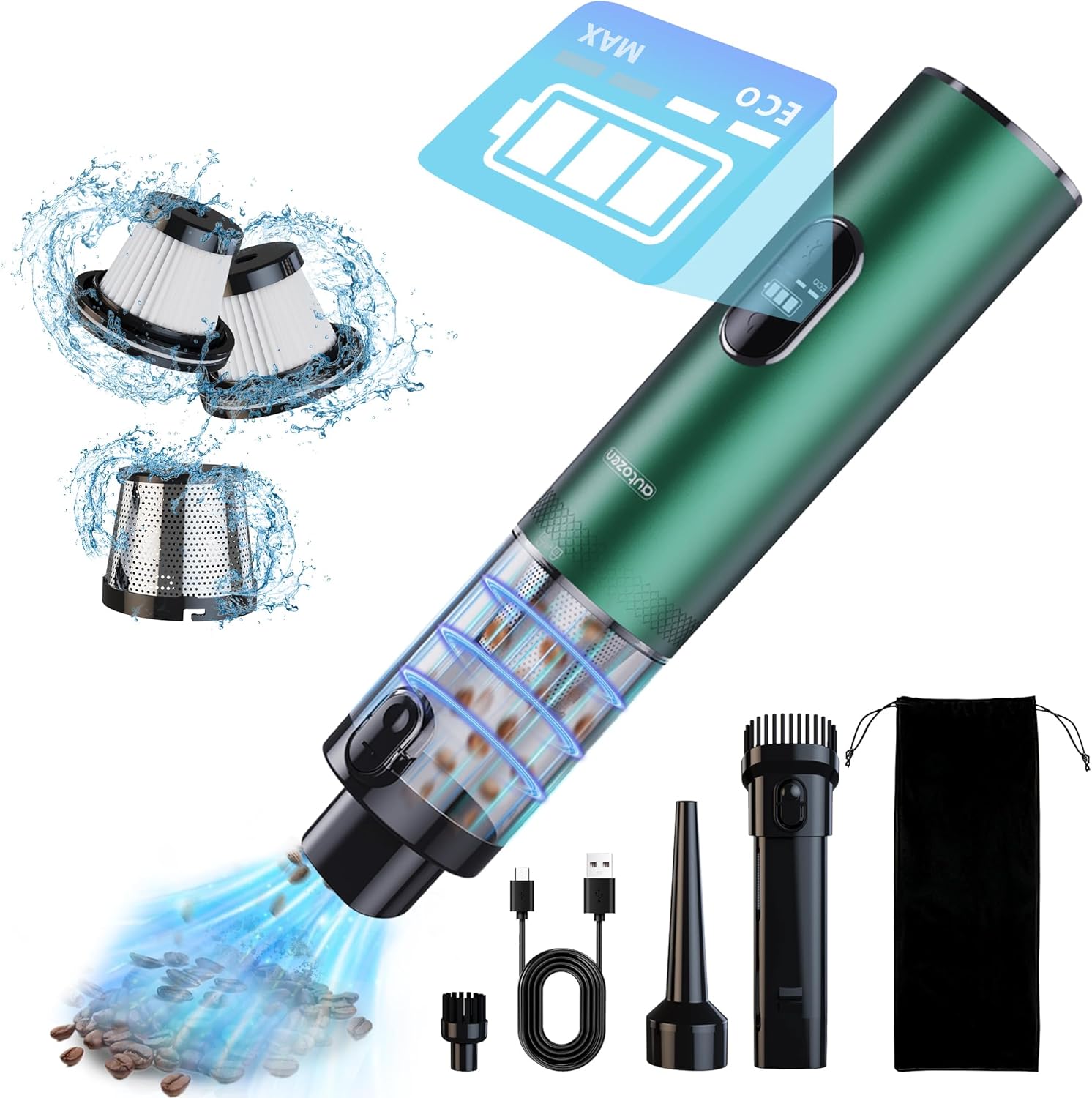 17000Pa Powerful Cordless Car Vacuum, 4-in-1 Handheld Cleaner for Cleaning, Blowing, Inflating & Pumping with LED Display & Light, Portable Mini Tool for Car, Home, Pet Hair, Office