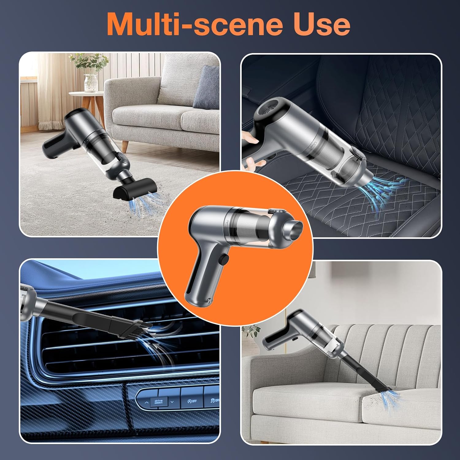 Handheld Mini Air Blower/Car Vacuum Cleaner, Rechargeable Electric Air Duster/Vacuums with Brushless Motor, 18000pa High Power Cordless Suction/Blower Portable Vacuum Cleaner for PC,Silver