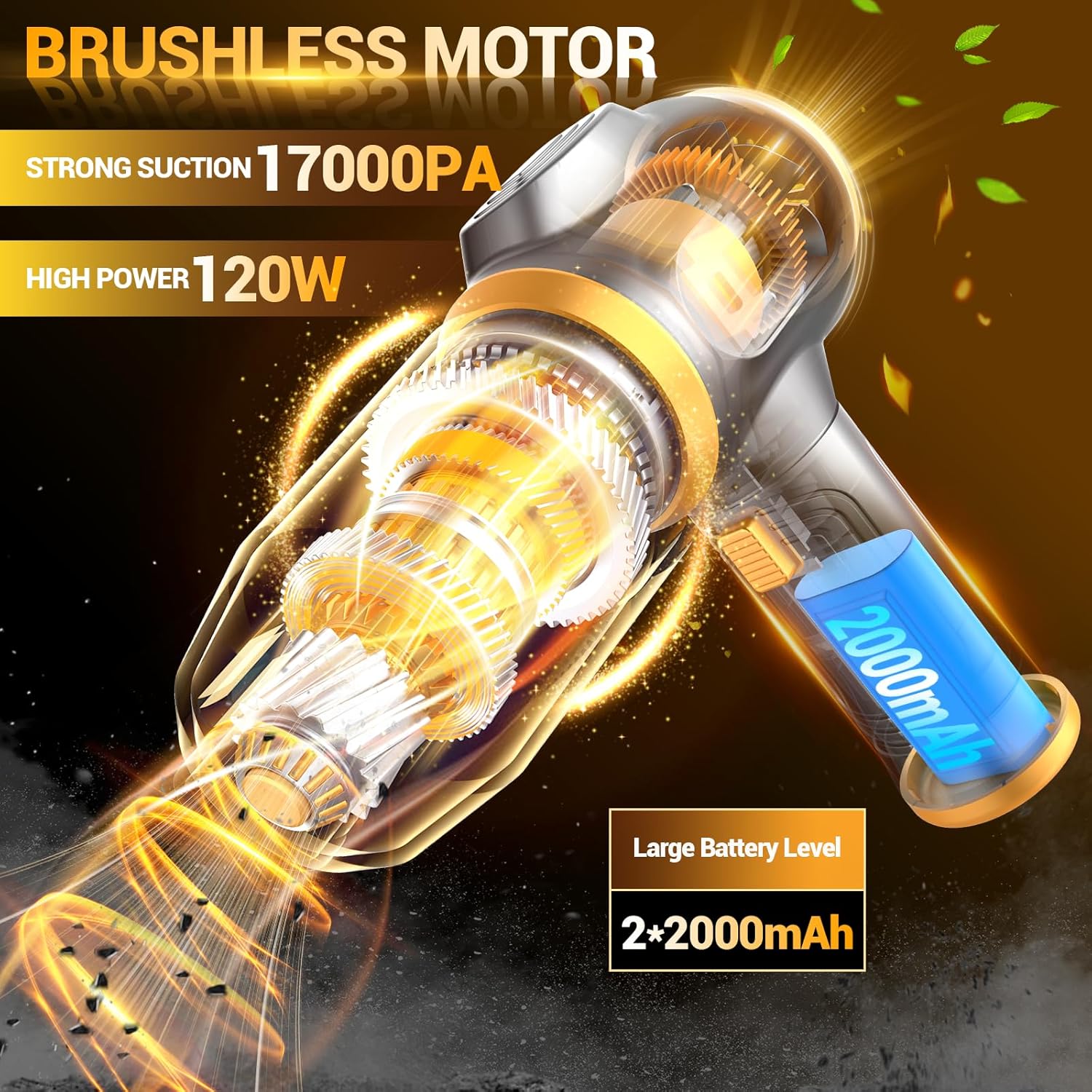 Portable Car Vacuum Cordless Mini Handheld Vacuums Cleaner Rechargeable with LCD Display and Multi-Nozzles, High Power Hand held Cleaners for Car, Home, Office, Sofa, Pet Hair,Keyboard (Black)