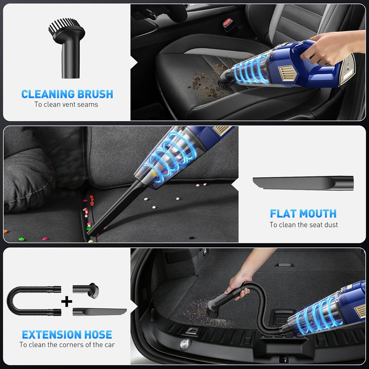 Handheld Vacuum Cordless, 15000PA Powerful Suction Car Vacuum Cleaner Lightweight with Multi Accessories, Hand held Vacuum Cleaner Dust Busters Cordless Rechargeable for Car Home