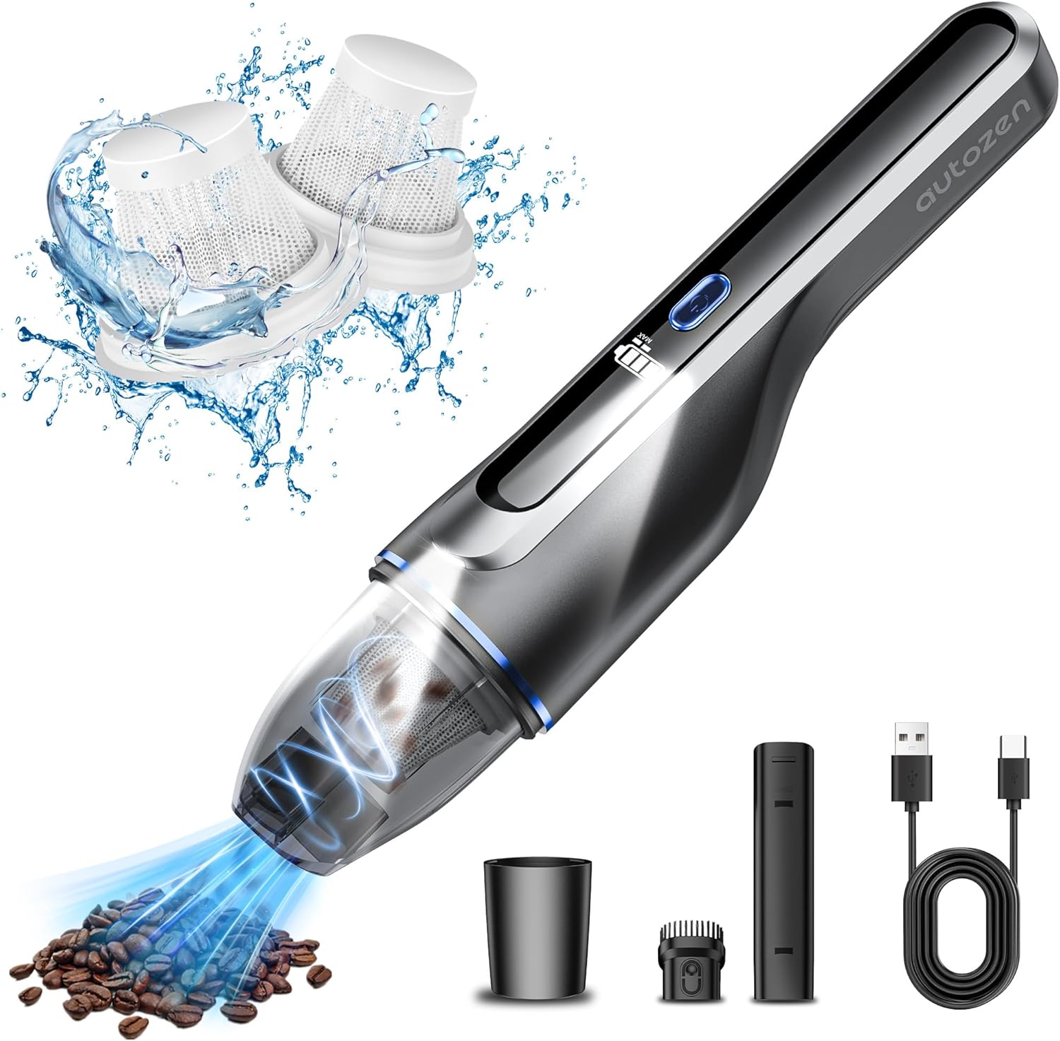 17000Pa Powerful Cordless Car Vacuum, 4-in-1 Handheld Cleaner for Cleaning, Blowing, Inflating & Pumping with LED Display & Light, Portable Mini Tool for Car, Home, Pet Hair, Office