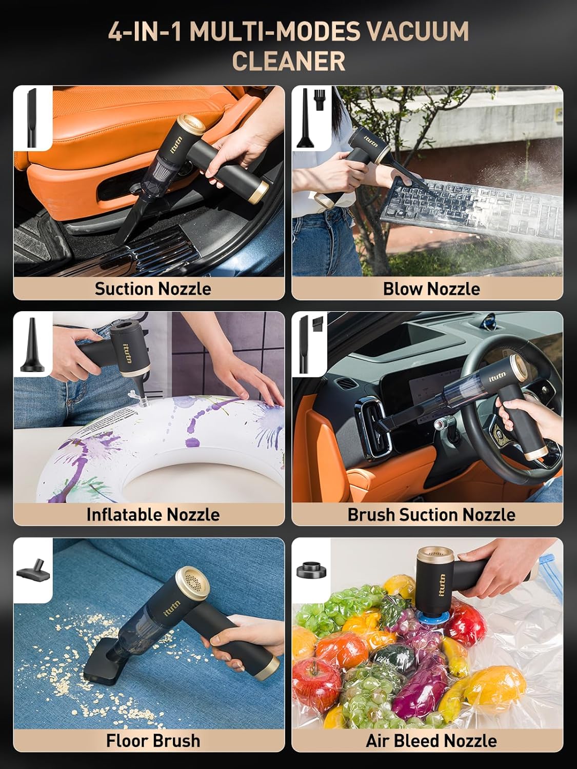 Car Vacuum Portable Cordless, 15000PA Powerful Suction, High Power, Mini Portable Vacuum for Car, Handheld Small Vacuum Cleaner & Air Duster for Home, Office, Desk,PC, Keyboard Cleaning