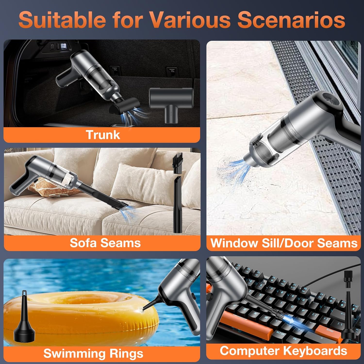 Handheld Mini Air Blower/Car Vacuum Cleaner, Rechargeable Electric Air Duster/Vacuums with Brushless Motor, 18000pa High Power Cordless Suction/Blower Portable Vacuum Cleaner for PC,Silver