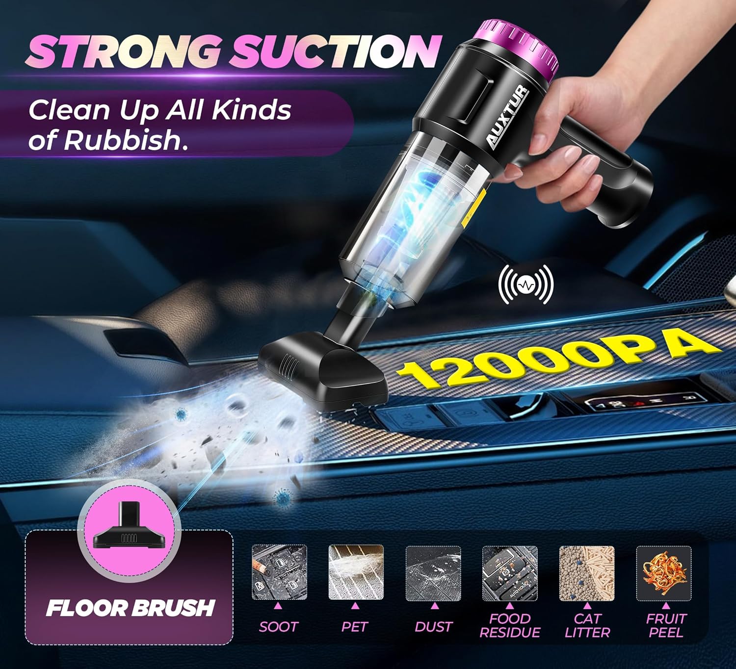 Handheld Vacuum Cordless-3 in 1 Car Vacuum Cleaner High Power-Brushless Motor 12000PA,Super Suction Power Vacuums-Cable-Small, Portable and Rechargeable Cleaner for Car