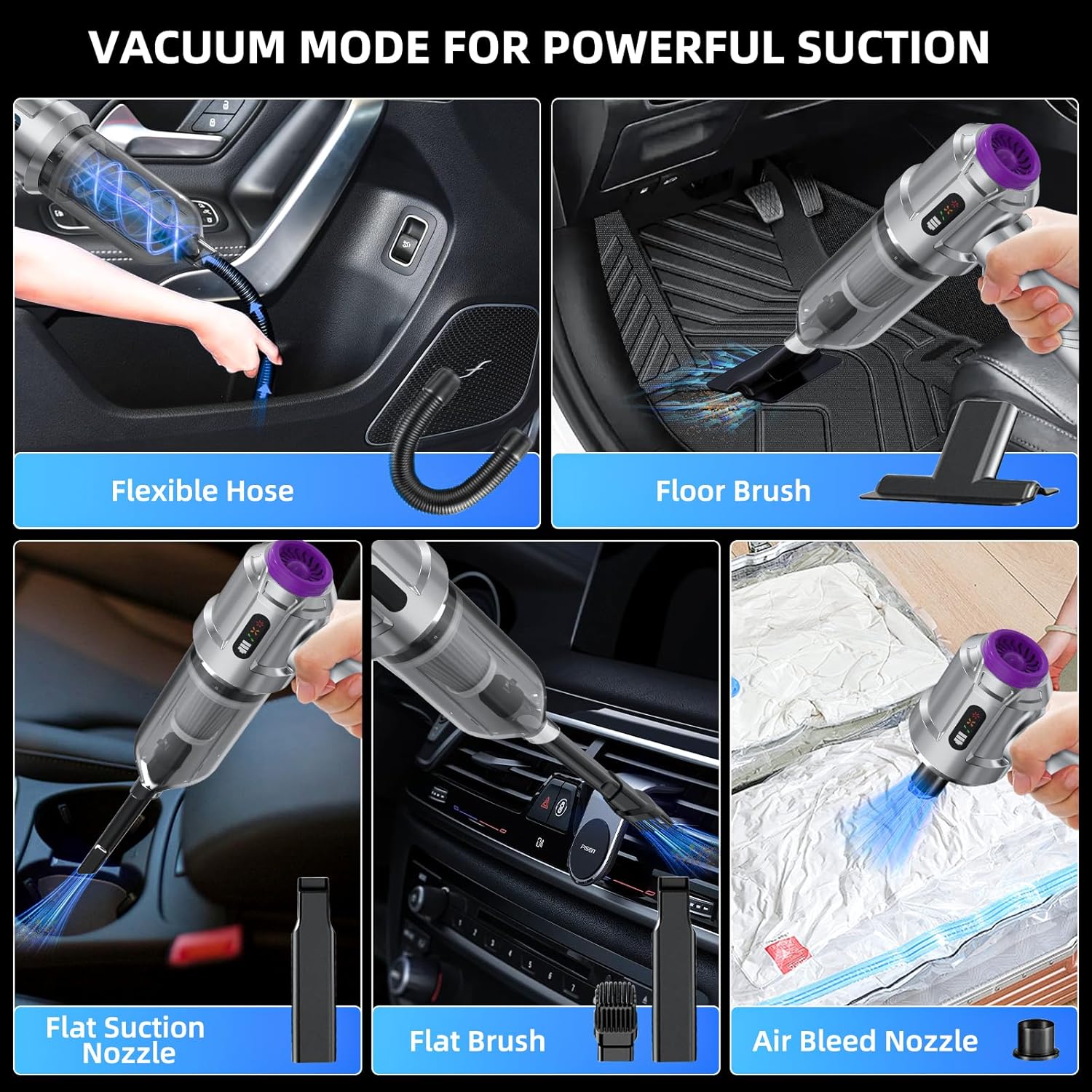 Handheld Car Vacuum Portable Cordless 18000PA Rechargeable Vacuum Cleaner Small Air Duster for Home,Keyboard,Pet