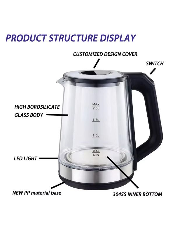In China, there are low prices for exquisite glass cups with a thermostat, 1.8-liter electric kettle
