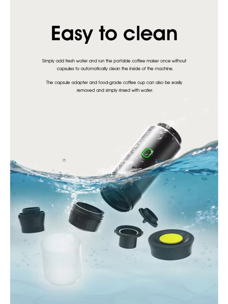 Electric portable coffee maker, battery-powered, suitable for car trips