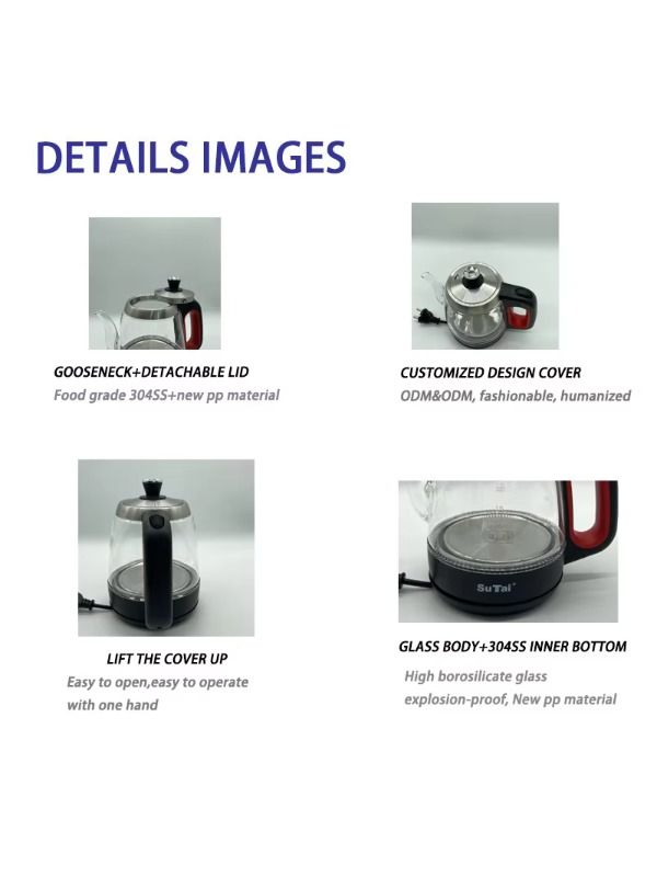 Chinese manufacturer, samovar, small glass 1.2L electric kettle for heating cattle, thermal switch for boiling water, tea parts