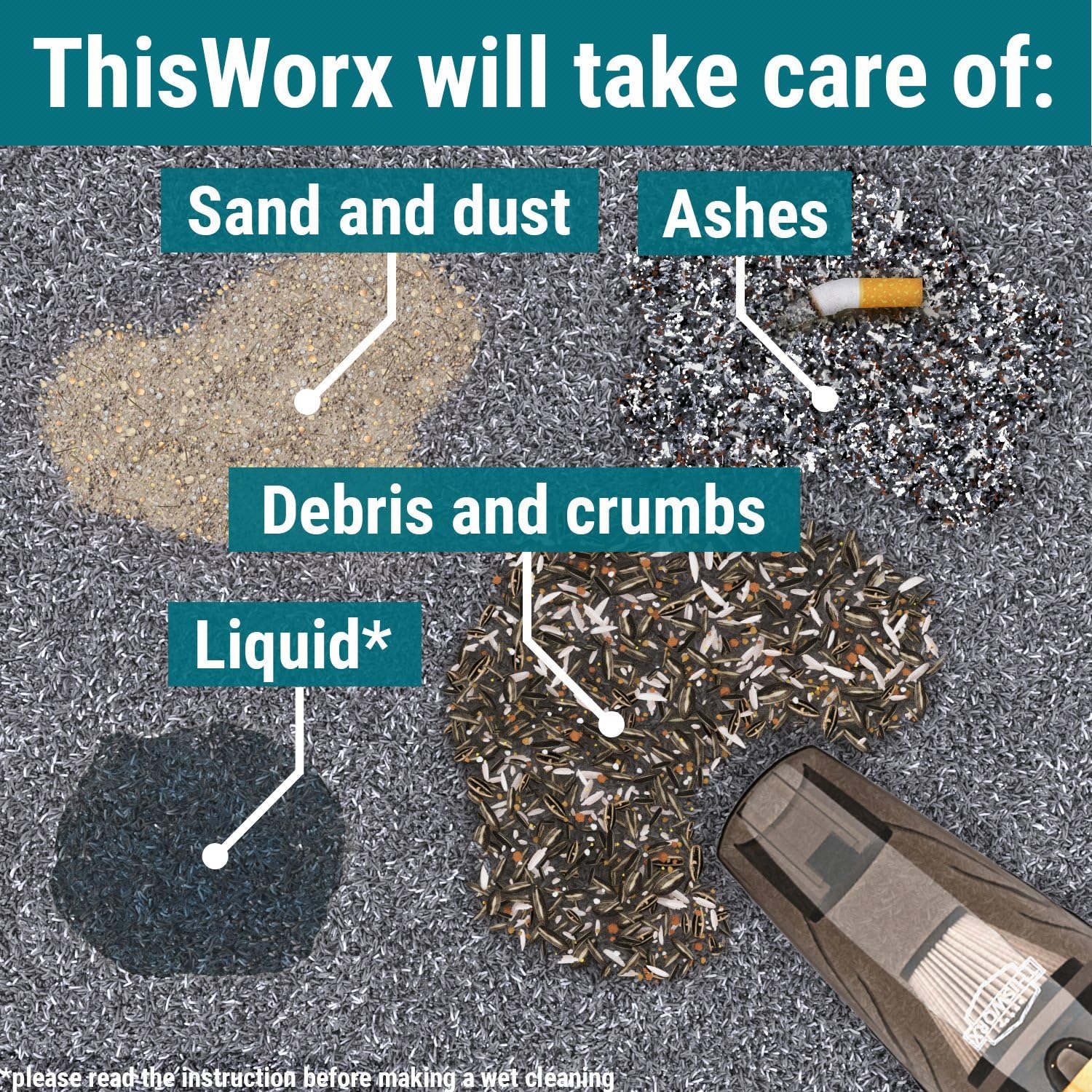 THISWORX Car Vacuum Cleaner - Portable, High Power, Handheld Vacuums w/ 3 Attachments, 16 Ft Cord & Bag - 12v, Auto Accessories Kit for Interior Detailing - Black