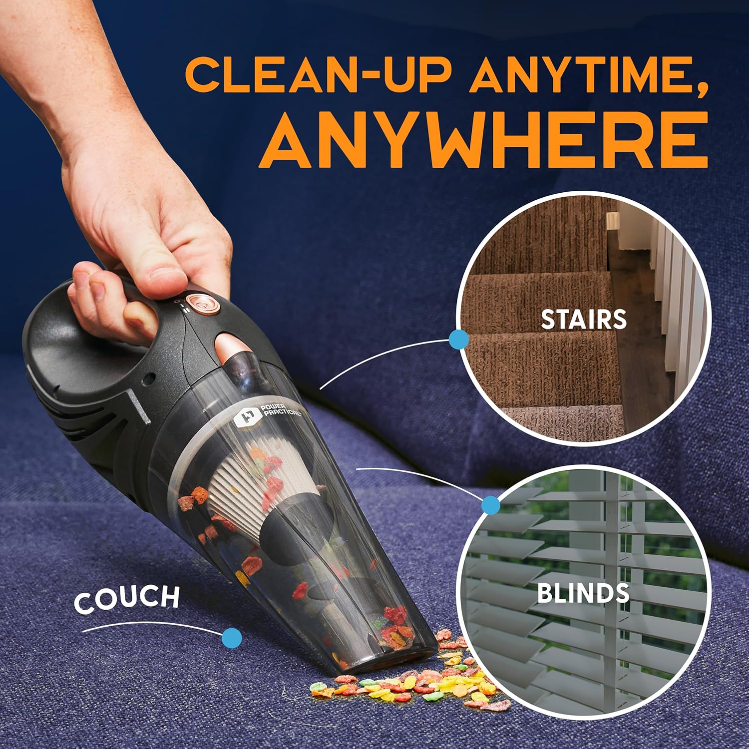 Power Practical Handheld Vacuum Cordless - Rechargeable Portable Car Vacuum W/Strong Suction- Small, Mini Vacuum Cleaner for Car, Couch, & Home - Aspiradora para Carro