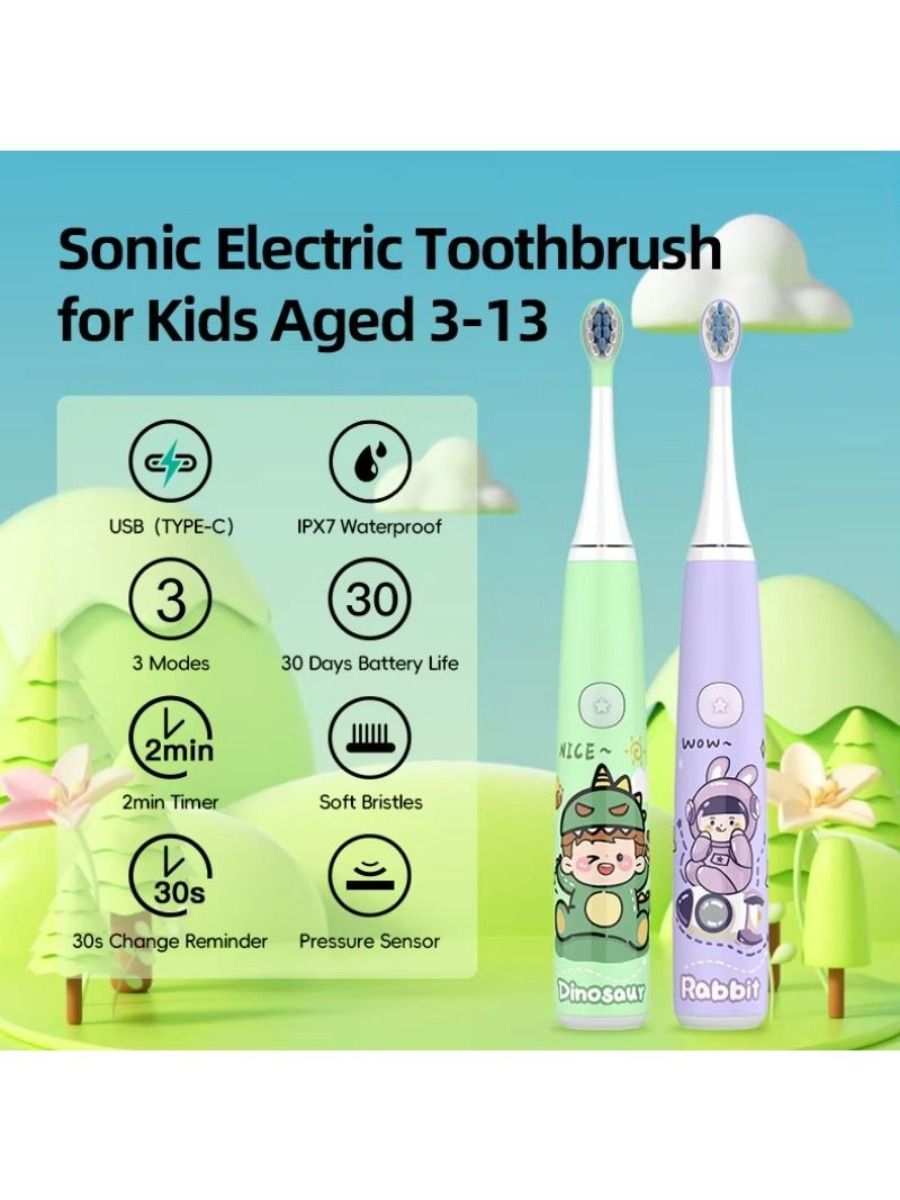 Electric Electric Toothbrush with Waterproof, Waterproof Acoustic Protection for Children from 3 to 13 Years Old