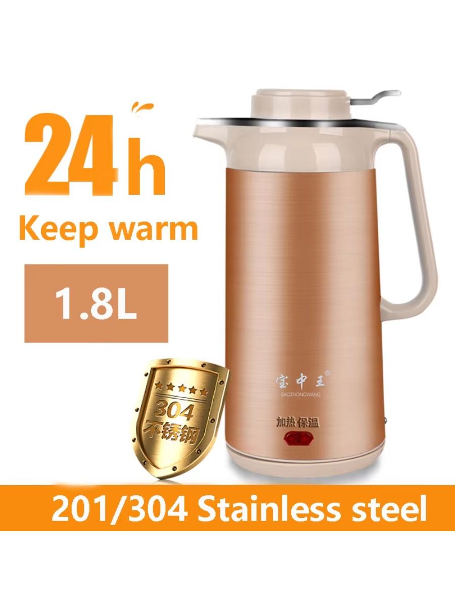 1500W Electric Kettle, 1.8L Capacity, Double Shell, 24-Hour Thermostat