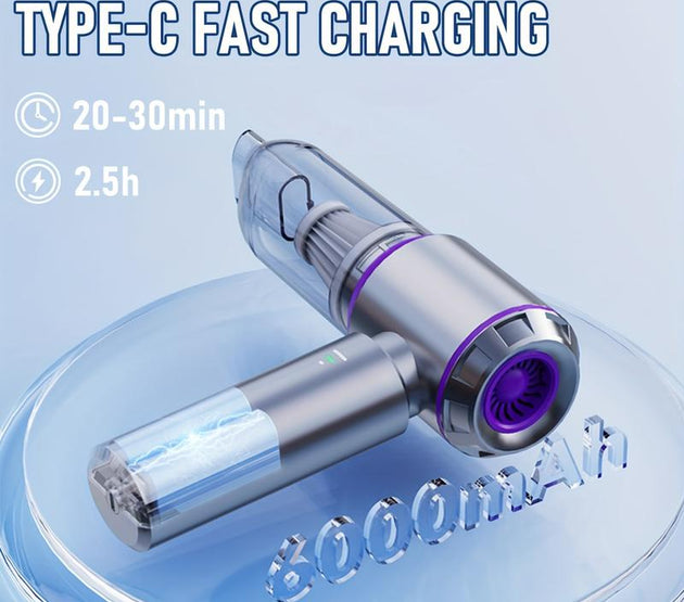 Portable Wireless Car Vacuum Cleaner - Handheld Vacuum Cleaner 4-in-1 with 3 Speed Settings - Brushless Motor, 21000PA High Power Suction, PC Compressed Air Duster, 35 Minutes Battery Life for Car ((Silver Purple)), Father's Day Gift
