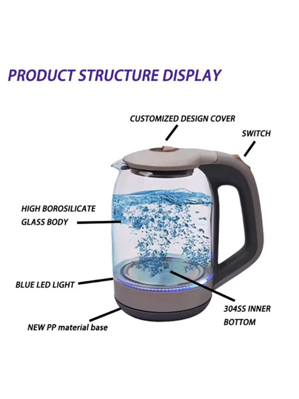 High-quality glass teapot, large capacity 1.8L electronic heater, suitable for families, hotels, and restaurants with temperature control.