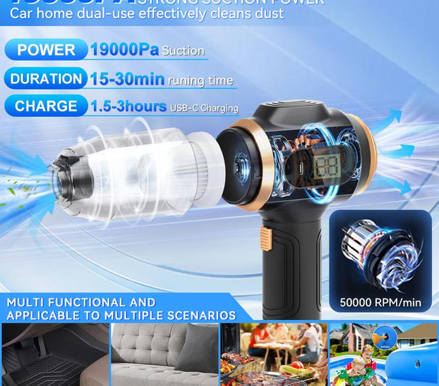 Belibuy Handheld Cordless Car Vacuum Cleaner, 19000PAPowerful, 6-in-1 Portable Vacuum Cleaner with SmartDisplay, Suitable for Car, Home, Office, Pet Portable Highportable cordless