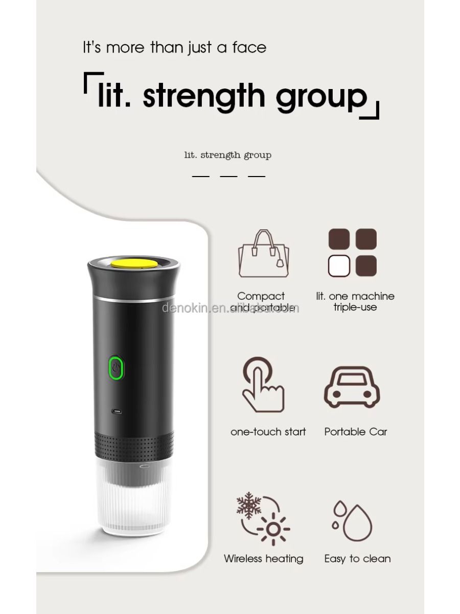 Electric portable coffee maker, battery-powered, suitable for car trips