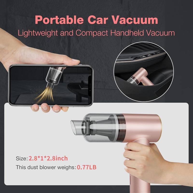 Vacuum Portable 4 in 1 Vacuum Cleaner 12000Pa Mini Handheld Vacuum Cordless Rechargeable 120W High Power Vacuum Cleaner & Air Duster Multi-Nozzles for  Home Office Pet (Pink)