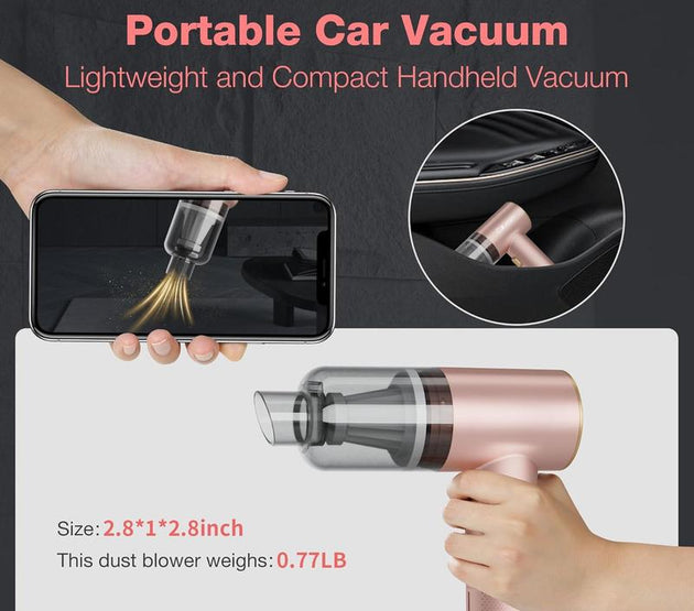 Vacuum Portable 4 in 1 Vacuum Cleaner 12000Pa Mini Handheld Vacuum Cordless Rechargeable 120W High Power Vacuum Cleaner & Air Duster Multi-Nozzles for  Home Office Pet (Pink)