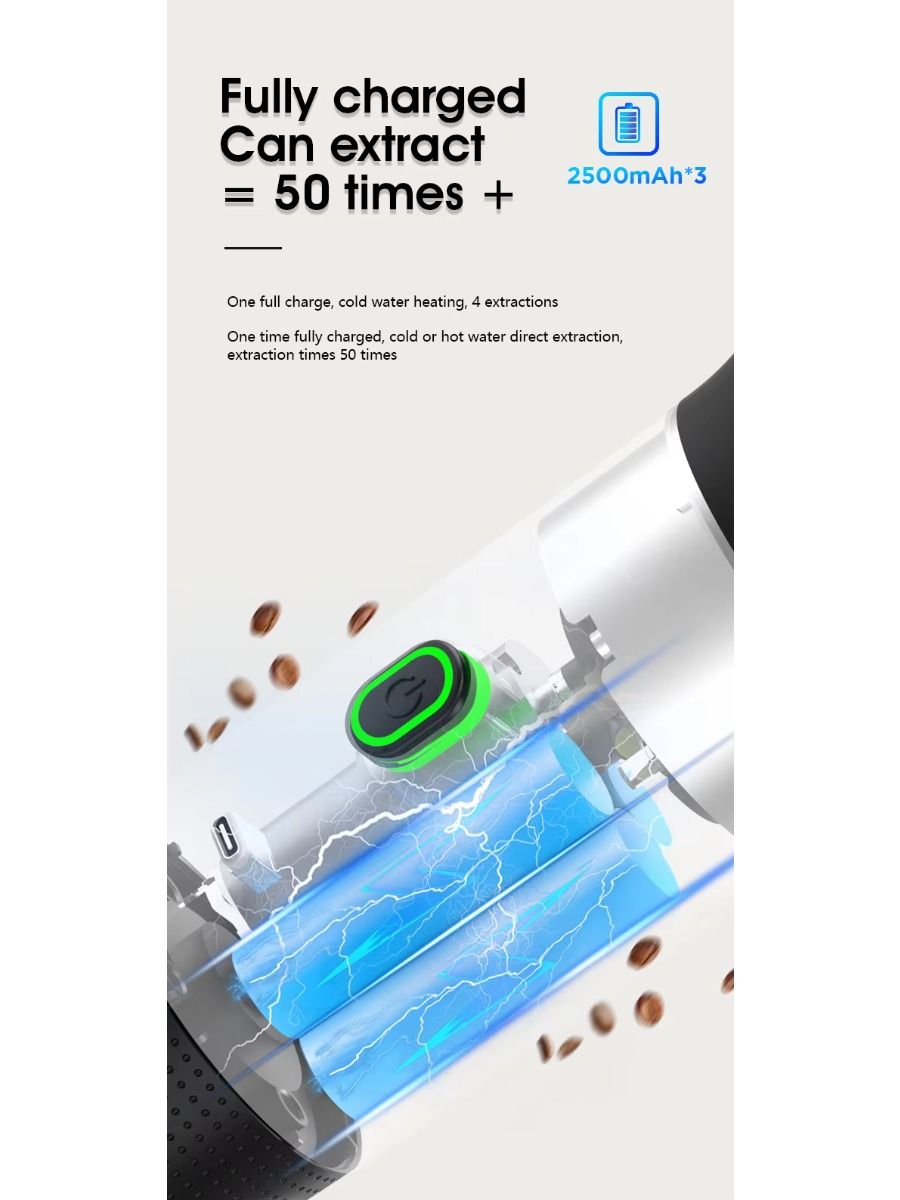 Electric portable coffee maker, battery-powered, suitable for car trips