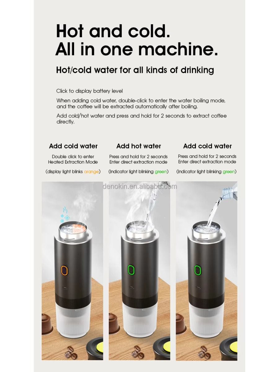 Electric portable coffee maker, battery-powered, suitable for car trips