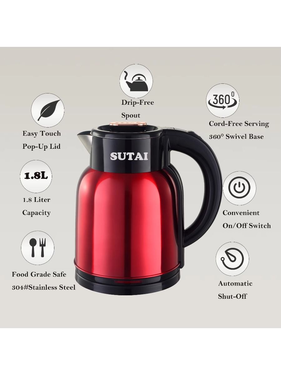 For personal use in small hotels, the large diameter automatically closes the 1.8L electric kettle container.