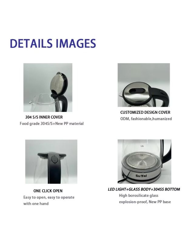 1.8L Clear Borosilicate Glass Health Electric Kettle