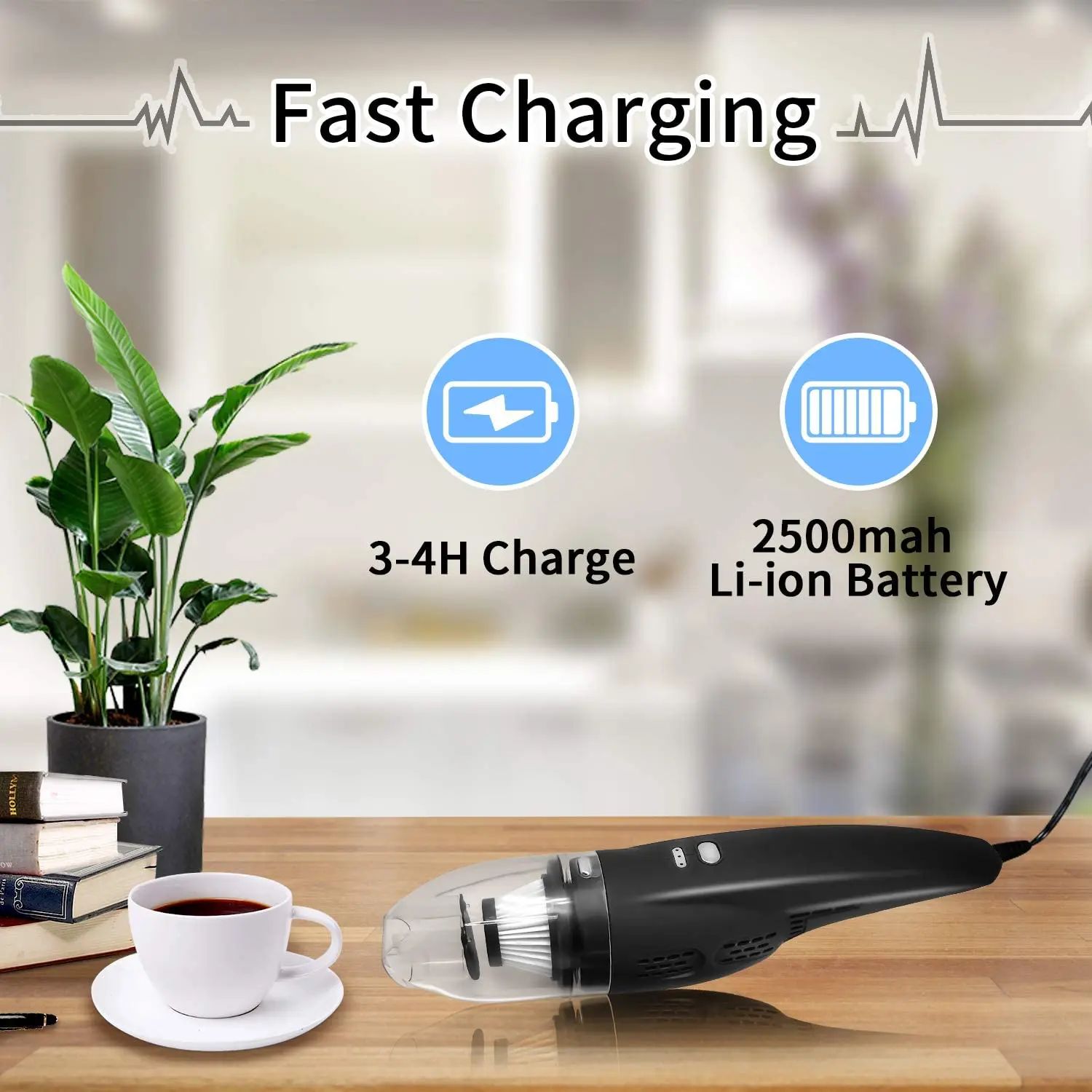 Portable Car Stubsauger Wireless Automatic 5200Pa Pumping Mini Cleaning Vacuum Cleaner on Home Table