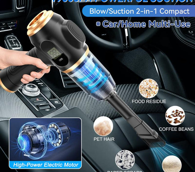 Belibuy Handheld Cordless Car Vacuum Cleaner, 19000PAPowerful, 6-in-1 Portable Vacuum Cleaner with SmartDisplay, Suitable for Car, Home, Office, Pet Portable Highportable cordless