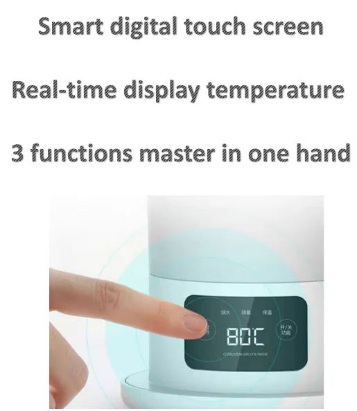 The new design of the digital thermostat shows that portable thermos flasks with adjustable electronic heater temperature.