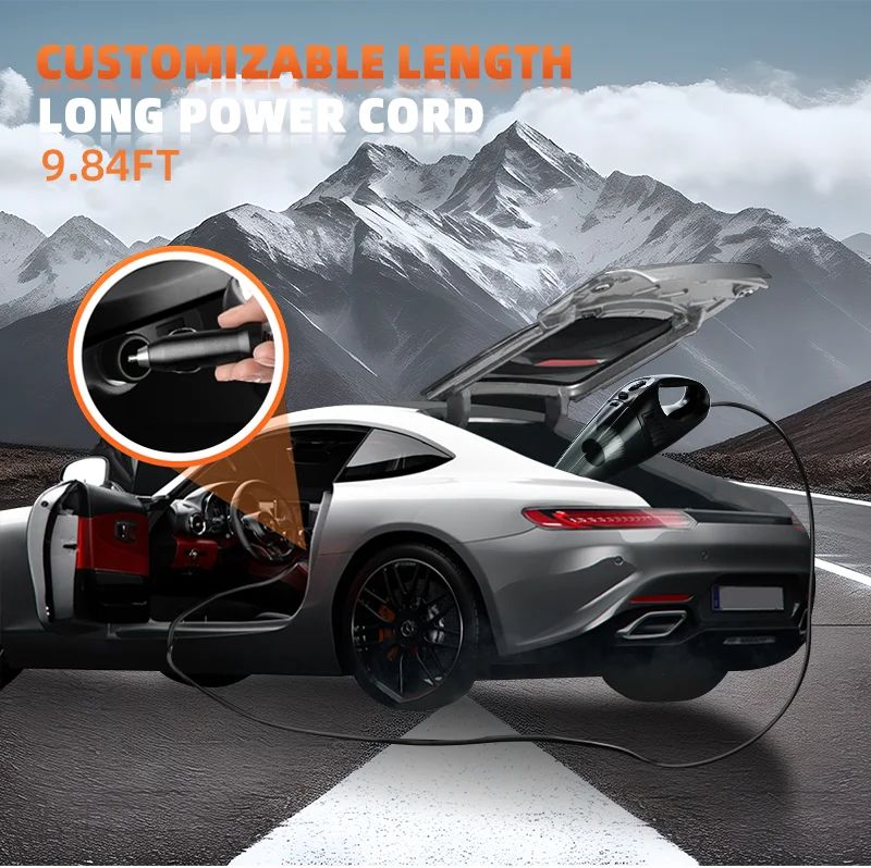 Commercial portable vacuum cleaner with excellent suction and dry and wet function, hands-free installation for use in a car