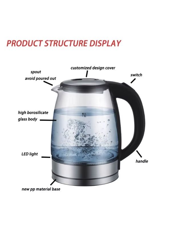 1.8L Clear Borosilicate Glass Health Electric Kettle