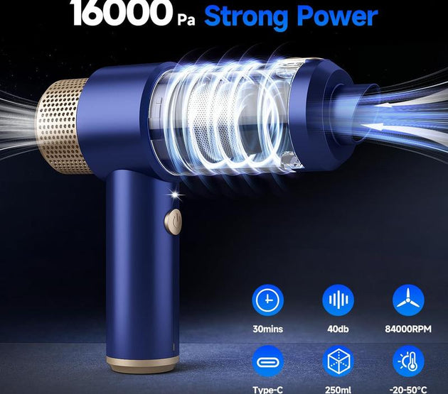 Vacuum Cleaner, 16000PA Mini  Vacuum Cordless , 7 in 1 Handheld Vacuum Cordless with LED Light, Dual Filters, One-Touch Empty for Home, Office, Pet